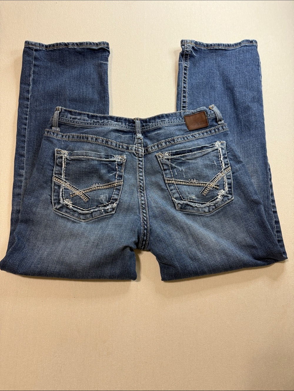 BKE Women's Medium Blue Bootcut Jeans with Distressed Back Pockets